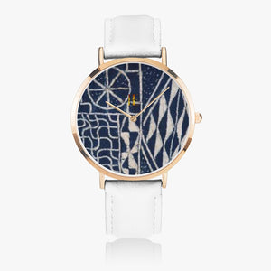 Afro print Ndop Leather Strap Quartz Watch (Rose Gold)