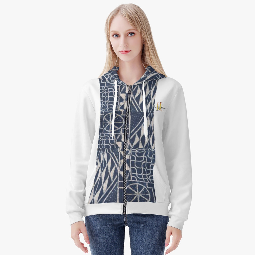 Afro print Ndop Women's AOP Full Zip Up Hoodie