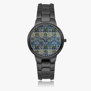 Afro Print Ndop-green Stainless Steel Quartz Watch