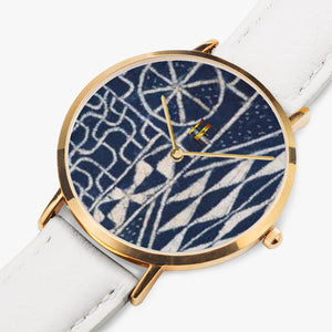 Afro print Ndop Leather Strap Quartz Watch (Rose Gold)