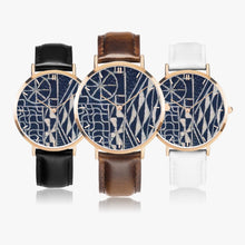 Load image into Gallery viewer, Afro print Ndop Leather Strap Quartz Watch (Rose Gold With Indicators)