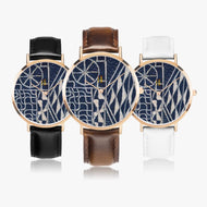 Afro print Ndop Leather Strap Quartz Watch (Rose Gold)