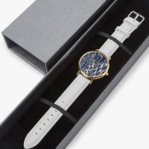 Afro print Ndop Leather Strap Quartz Watch (Rose Gold With Indicators)